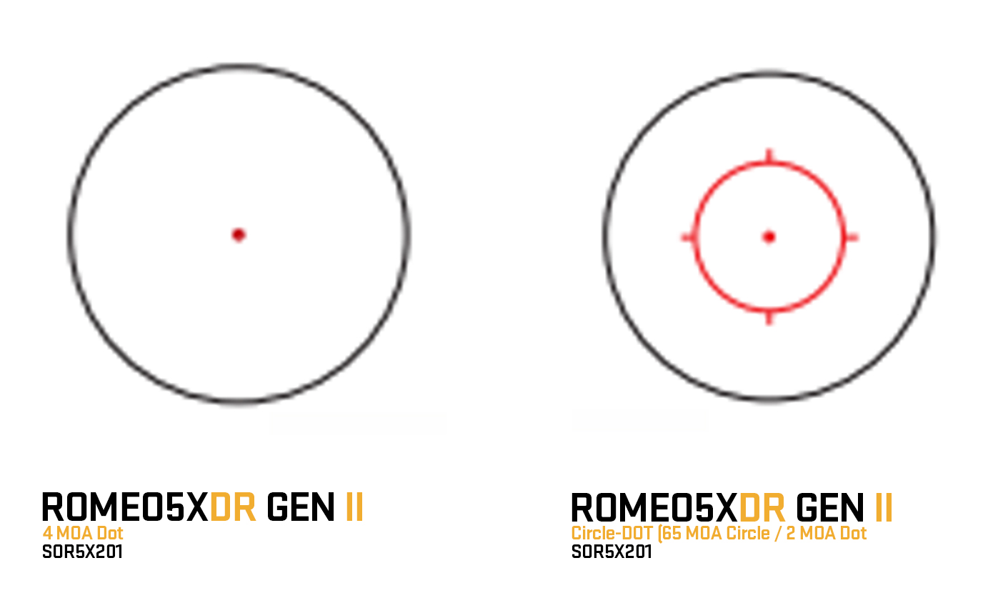 SIG Sauer ROMEO5XDR GEN II selectable 2 MOA dot and 65 MOA circle-dot reticle