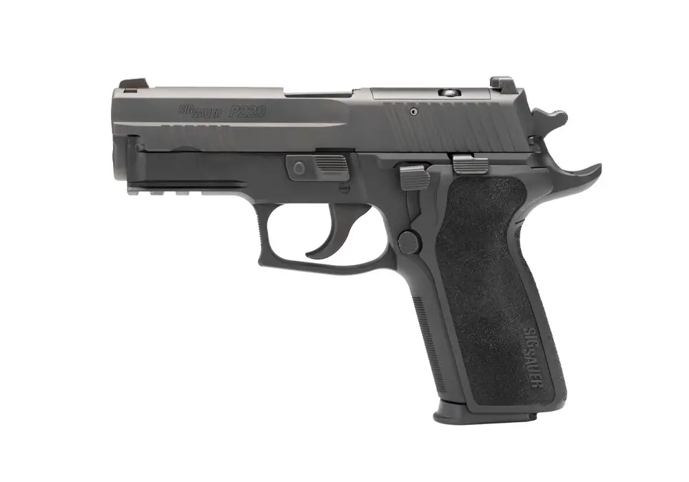 SIG Sauer P229 Elite Compact 9mm pistol, left-side view on white background