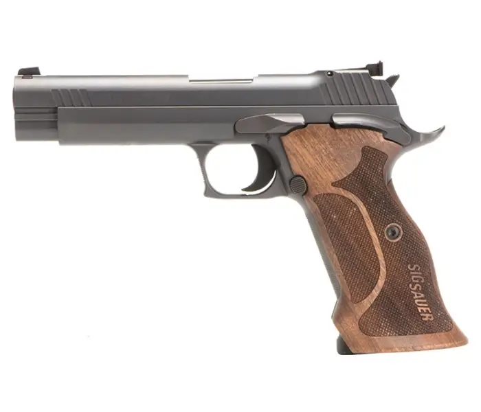 SIG P210 Target 9mm pistol, 5 in. barrel, SAO, walnut grips, 8-round