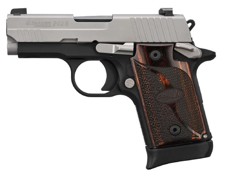 SIG P938 Two-Tone 9mm micro-compact pistol, stainless slide, rosewood grips