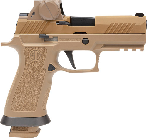 SIG Sauer M18X 9mm coyote pistol with ROMEO-M17, right-side view of the shorter M18 slide