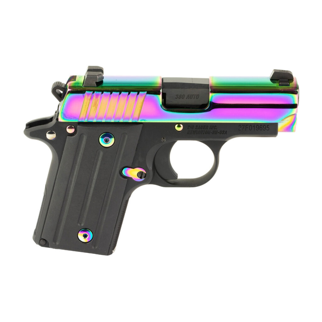 SIG P238 Titanium Rainbow .380 ACP micro-compact pistol, Rainbow PVD slide, 6-round
