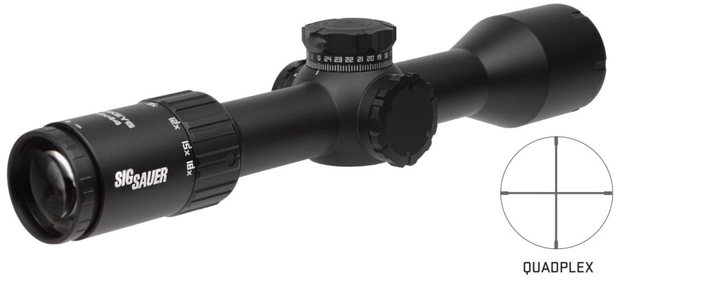 SIG Sauer WHISKEY6 3-18x44mm 30mm SFP Quadplex Locking Turret Riflescope, Black