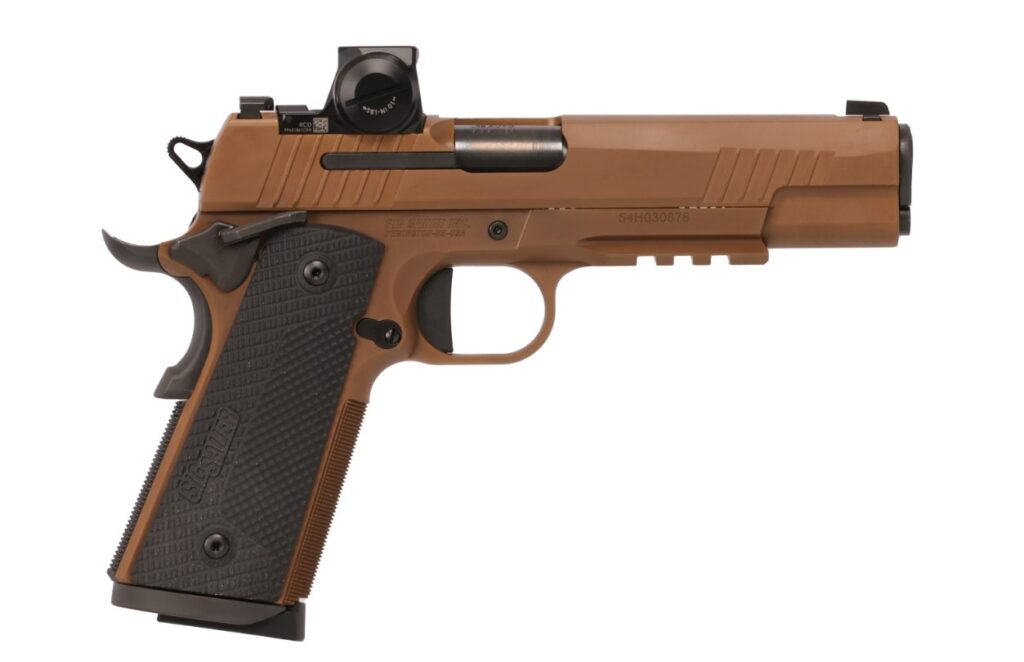 SIG 1911X coyote full-size .45 ACP pistol with ROMEO-X Compact, 5 in. barrel