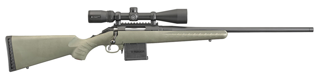 Ruger American Predator 204 Ruger Bolt-Action Rifle, 22" Threaded Barrel, Matte Black Finish, Moss Green Synthetic Stock, 10+1