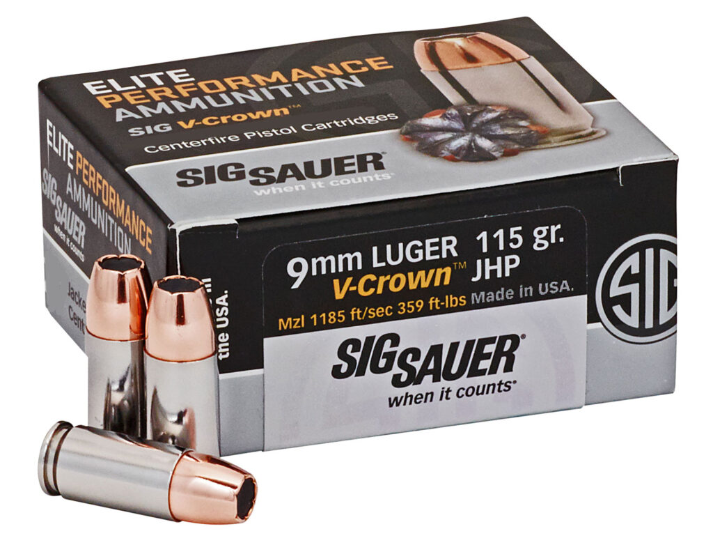 SIG Sauer V-Crown 9mm Luger 115gr JHP Ammo, 50 Rounds