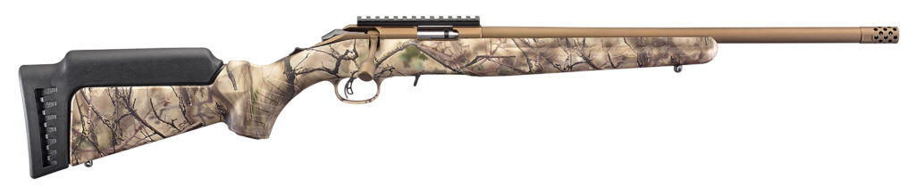 Ruger American Go Wild .17 HMR Bolt-Action Rifle, 18" Threaded Barrel, Bronze Cerakote Finish, Go Wild Camo Stock, Right-Hand, 9+1