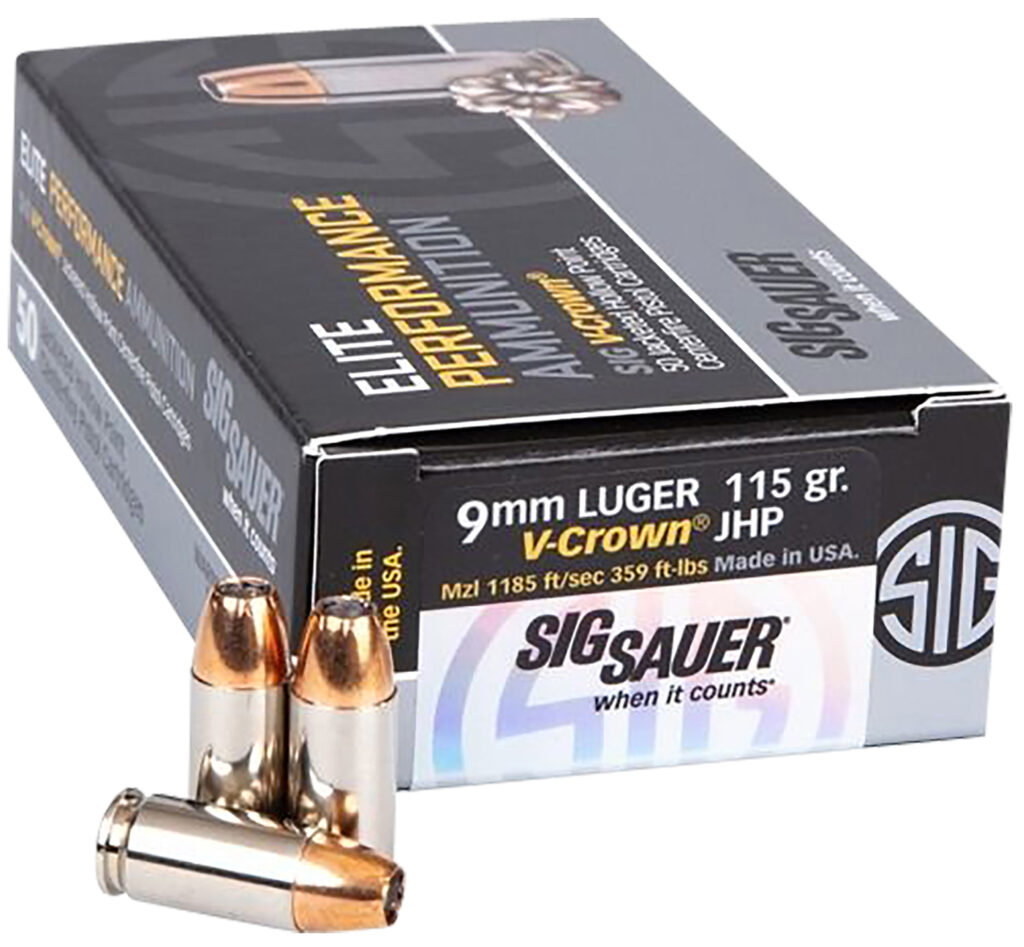 SIG Sauer V-Crown 9mm Luger 115gr JHP Ammo, 50 Rounds