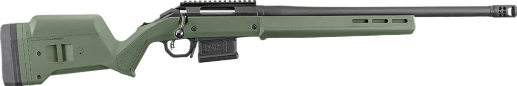 Ruger American Hunter 308 Win Bolt-Action Rifle, 20" Threaded Barrel, Matte Black Finish, Olive Green Magpul Hunter Stock, Right-Hand, 5+1