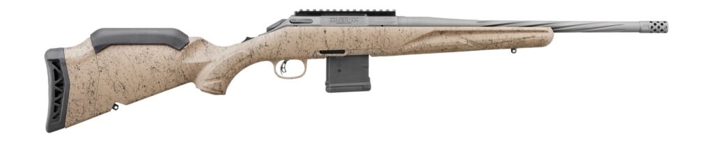 Ruger American Gen II Ranch 5.56 NATO Bolt-Action Rifle, 16.10" Threaded Barrel, Cobalt Cerakote Finish, Flat Dark Earth Splatter Synthetic Stock, Left-Hand, 10+1