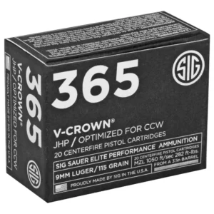 SIG Sauer V-Crown 9mm Luger 115gr JHP Ammo, 20 Rounds