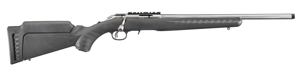 Ruger American Rimfire .22 LR Rifle, 18" Threaded Barrel, Satin Stainless Finish, Black Synthetic Stock, Right-Hand, 10+1