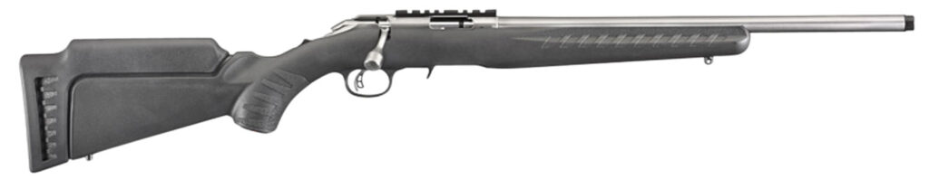 Ruger American Rimfire .22 WMR Rifle, 18" Threaded Barrel, Satin Stainless Finish, Black Synthetic Stock, Right-Hand, 9+1