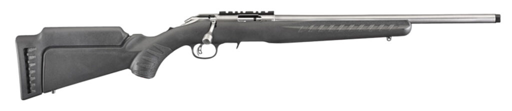 Ruger American Rimfire .17 HMR Rifle, 18" Threaded Barrel, Satin Stainless Finish, Black Synthetic Stock, Right-Hand, 9+1