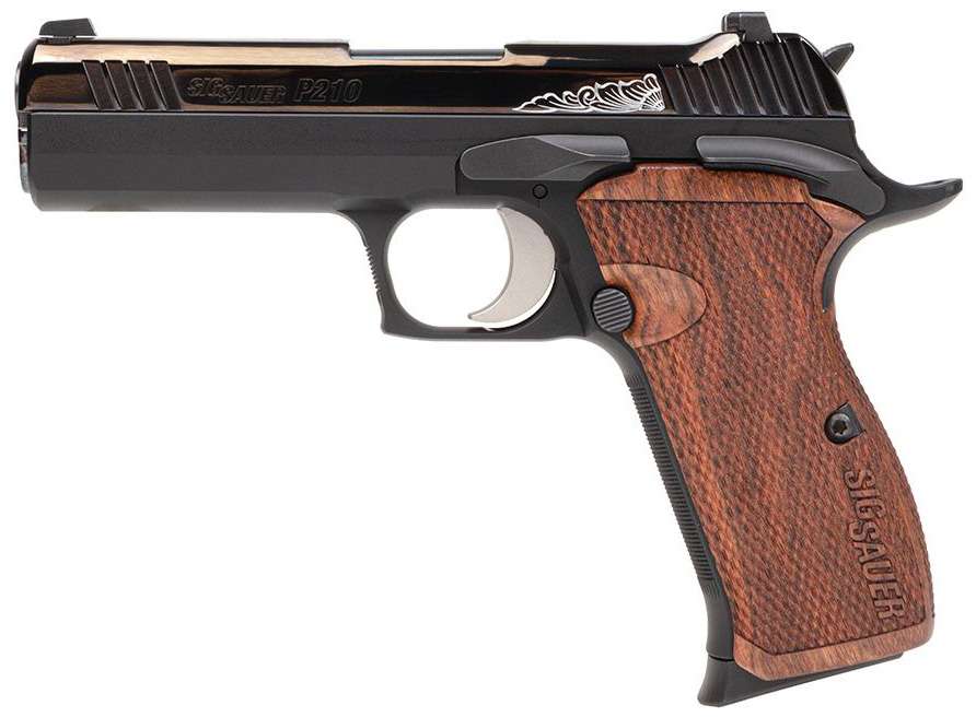 SIG P210 Carry Custom Works 9mm pistol, polished DLC slide, rosewood grips