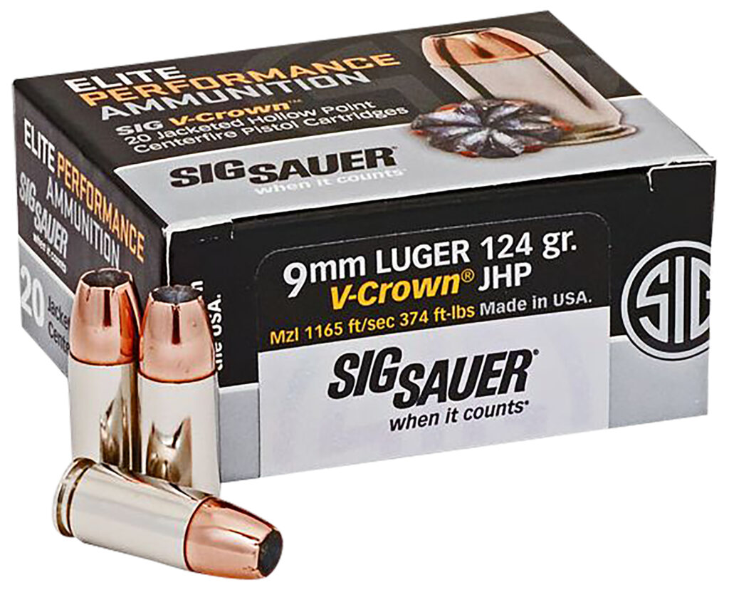 SIG Sauer V-Crown 9mm Luger 124gr JHP Ammo, 20 Rounds