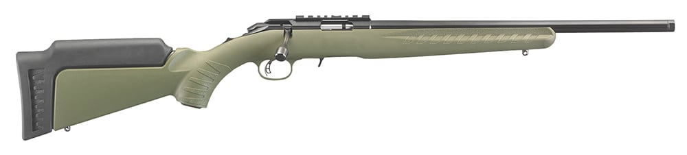Ruger American Rimfire .22 LR Rifle, 18" Threaded Barrel, Satin Blued Finish, Green Synthetic Stock, Right-Hand, 10+1