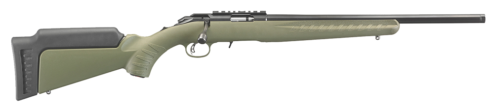 Ruger American Rimfire .22 WMR Rifle, 18" Threaded Barrel, Satin Blued Finish, Green Synthetic Stock, Right-Hand, 9+1