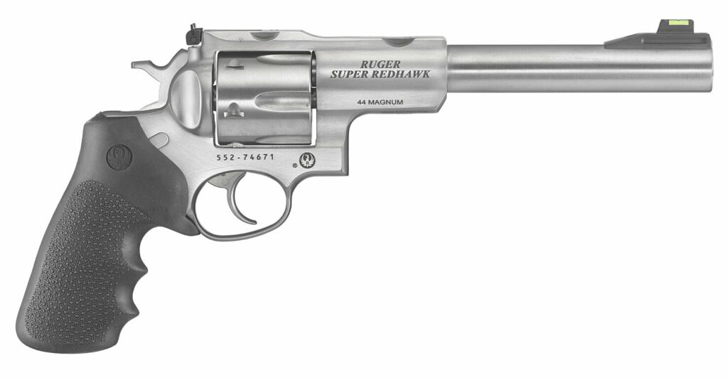 Ruger Super Redhawk .44 Magnum Revolver, 7.5" Barrel, 6-Round, Includes Rings, Green Hi-Viz Sights, Stainless