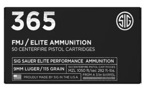 SIG Sauer 9mm Luger 115gr FMJ Ammo, 50 Rounds