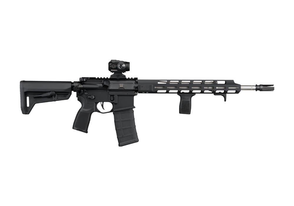 SIG M400 TREAD V2 Coil 5.56 rifle with ROMEO5 Gen II, M-LOK vertical grip, and barricade stop