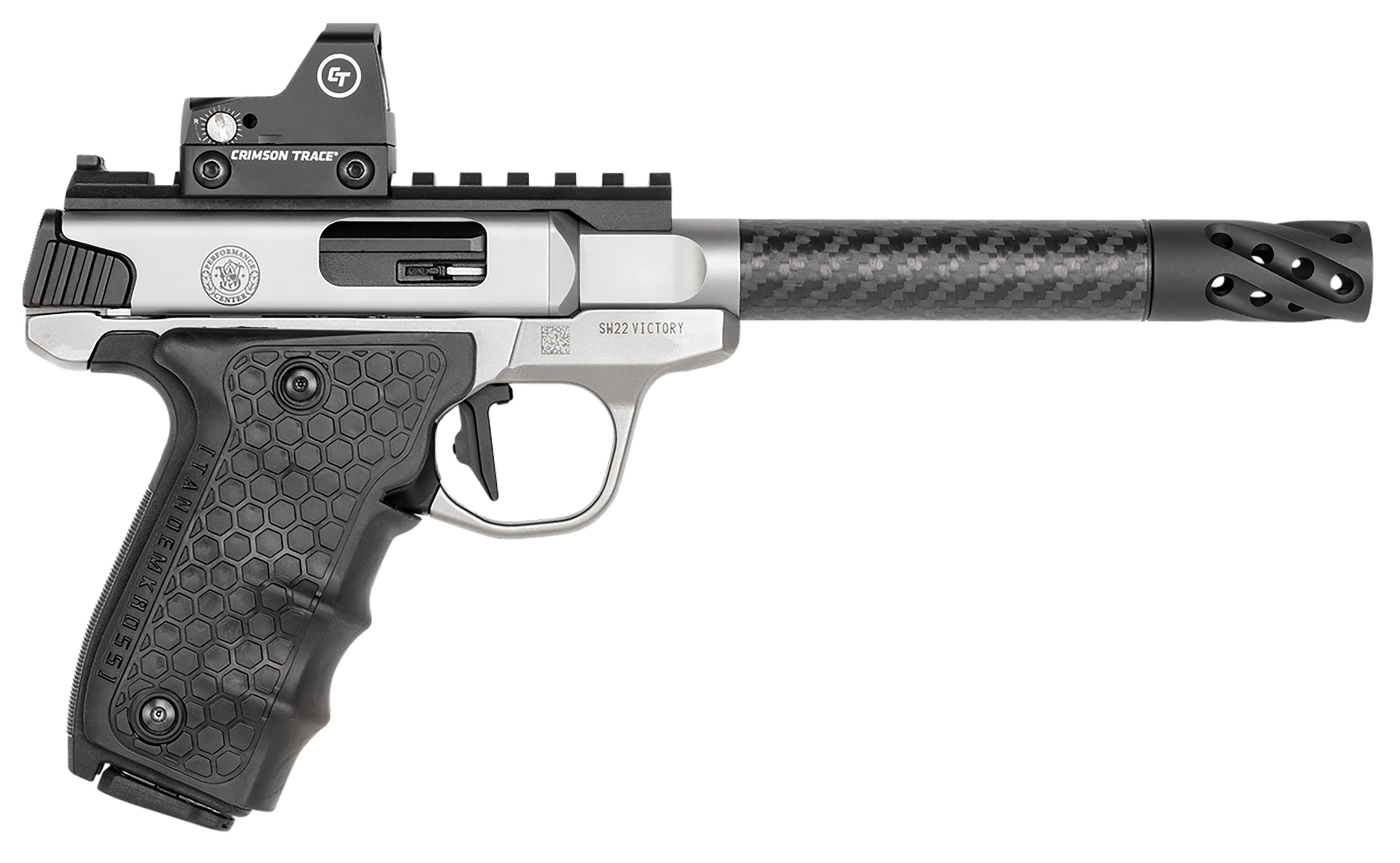 Smith & Wesson Performance Center SW22 Victory, .22 LR Pistol, 6" Barrel, Satin Stainless, Carbon-Fiber Barrel, Red Dot, 10+1 Capacity