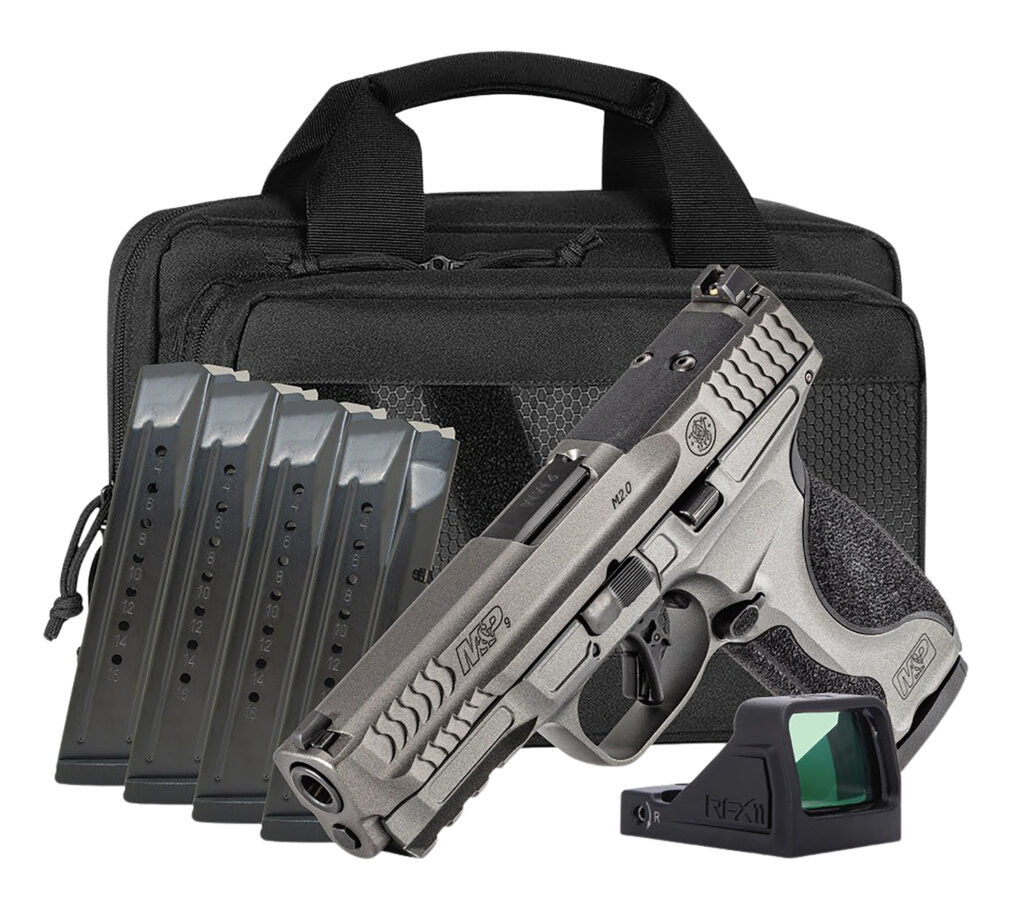Smith & Wesson M&P9 M2.0 Metal, 9mm Pistol, 4.25" Barrel, Tungsten Gray, No Thumb Safety, RFX11 Carry On Bundle, 17+1 Capacity
