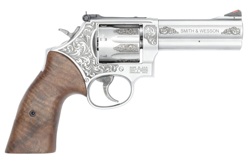Smith & Wesson Model 686 Plus Engraved, .357 Magnum Revolver, 4.13" Barrel, Satin Stainless, 7-Round Capacity