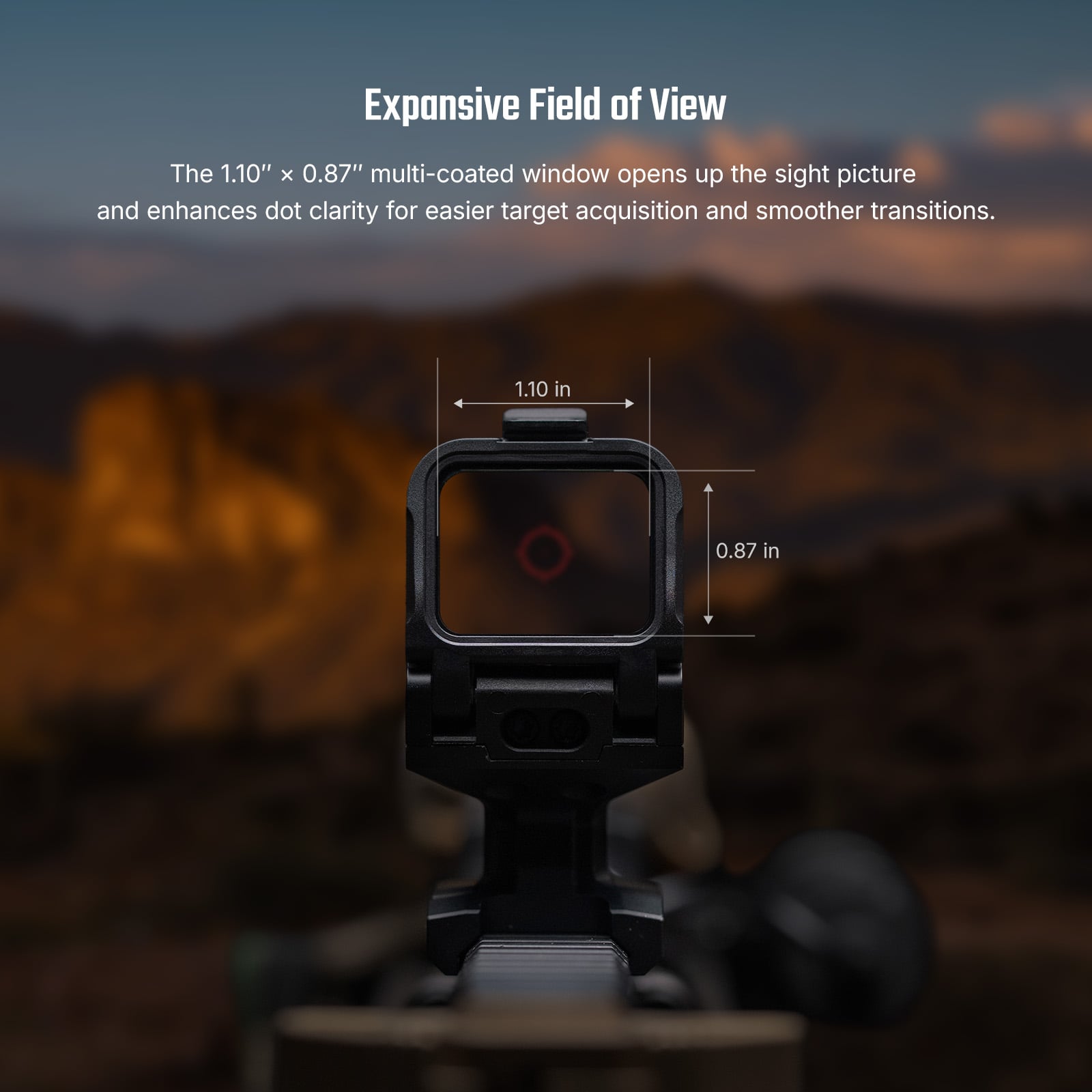 Osight R red dot sight 1.10 by 0.87 inch viewing window