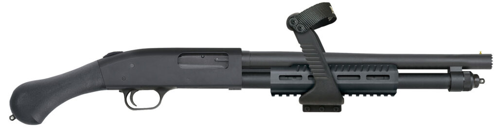 Mossberg 590 Shockwave, 12 Gauge Pump-Action Shotgun, 14.375", Shock 'n' Saw, Matte Blue/Black Synthetic, 5-Round
