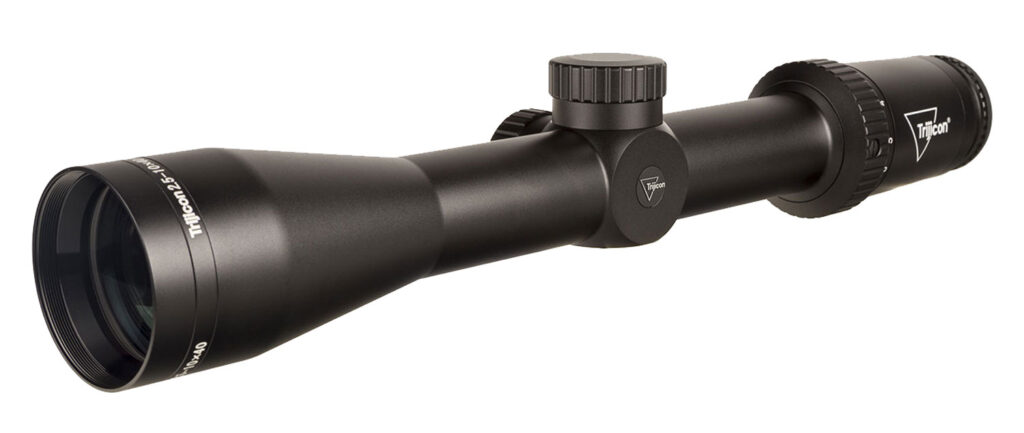 Trijicon Huron 2.5-10×40 Riflescope, BDC Hunter Holds Reticle, Satin Black - angled objective view