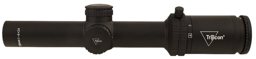 Trijicon Credo 1-4×24 SFP Riflescope, Red MRAD Ranging Reticle, Matte Black - side view
