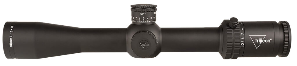 Trijicon Credo 2-10×36 FFP Riflescope, Red MOA Precision Tree Reticle, Matte Black - side view