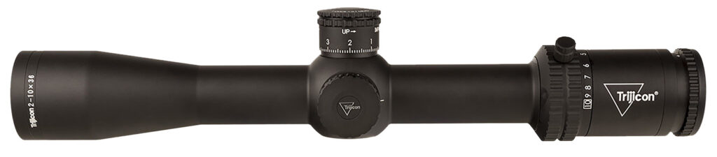 Trijicon Credo 2-10×36 FFP Riflescope, Red MRAD Precision Tree Reticle, Matte Black - side view