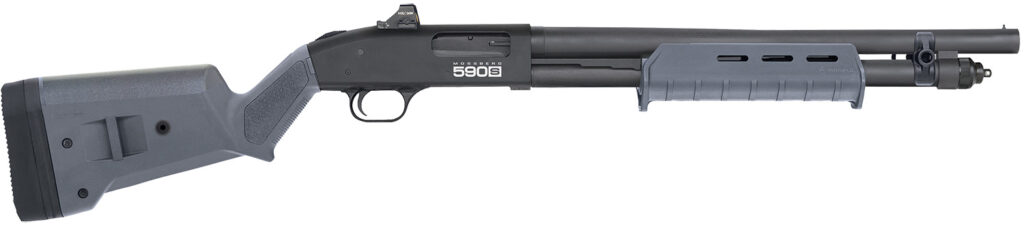 Mossberg 590S Magpul, 12 Gauge Pump-Action Shotgun, 18.5", Holosun Red Dot, Gray/Black Synthetic, 5-Round