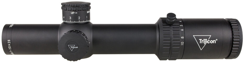 Trijicon Credo 1-10×28 FFP Riflescope, Red/Green MRAD Segmented Circle Enhanced Reticle, Matte Black - side view
