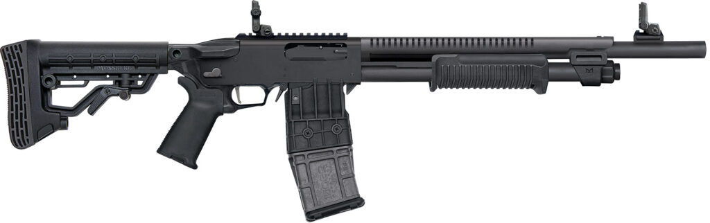Mossberg 590RM Tactical, 12 Gauge Pump-Action Shotgun, 18.5", Magpul Furniture, Matte Blue/Black Synthetic, 10+1