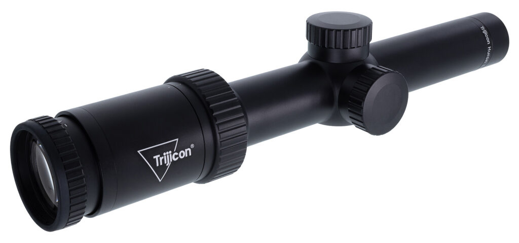 Trijicon Huron 1-6×24 Riflescope, BDC Hunter Holds Reticle, Satin Black - angled eyepiece view