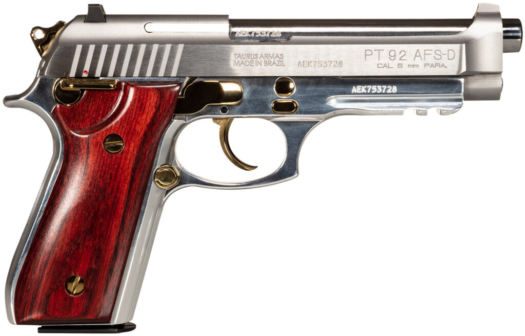Taurus 92, 9mm Pistol, 5" Barrel, Stainless Steel, Wood Grips, 17+1