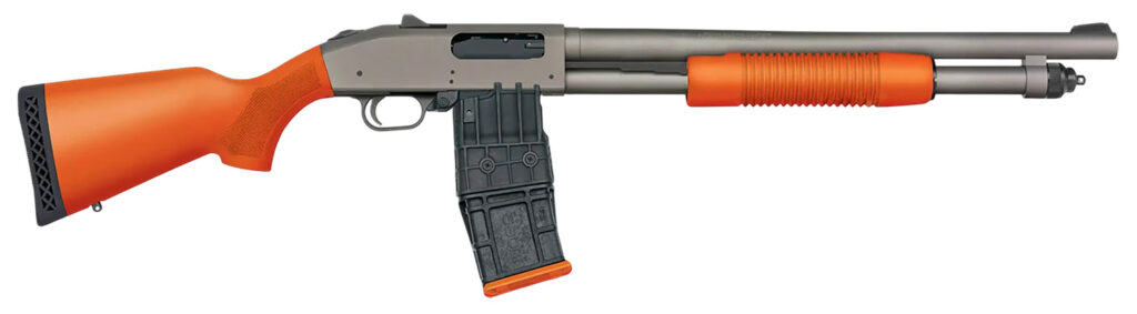 Mossberg 590M Compact Orange, 12 Gauge Pump-Action Shotgun, 18.5", Tungsten Cerakote/Orange Synthetic, 10+1