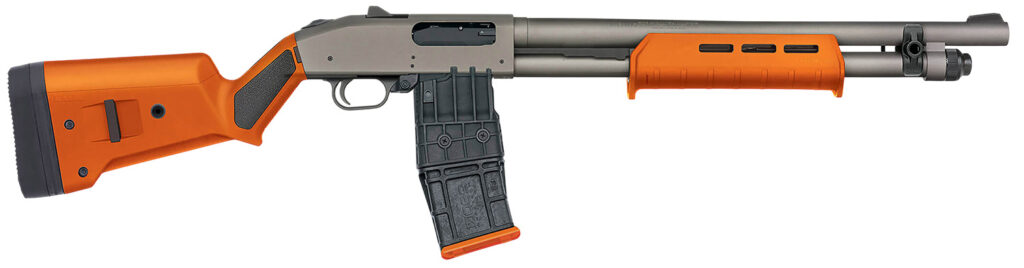 Mossberg 590M Magpul Orange, 12 Gauge Pump-Action Shotgun, 18.5", Tungsten Cerakote/Orange Synthetic, 10+1