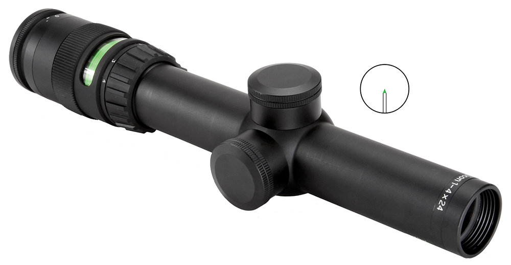 Trijicon AccuPoint 1-4×24 Riflescope, Green Triangle Post Reticle, Matte Black - scope with reticle inset