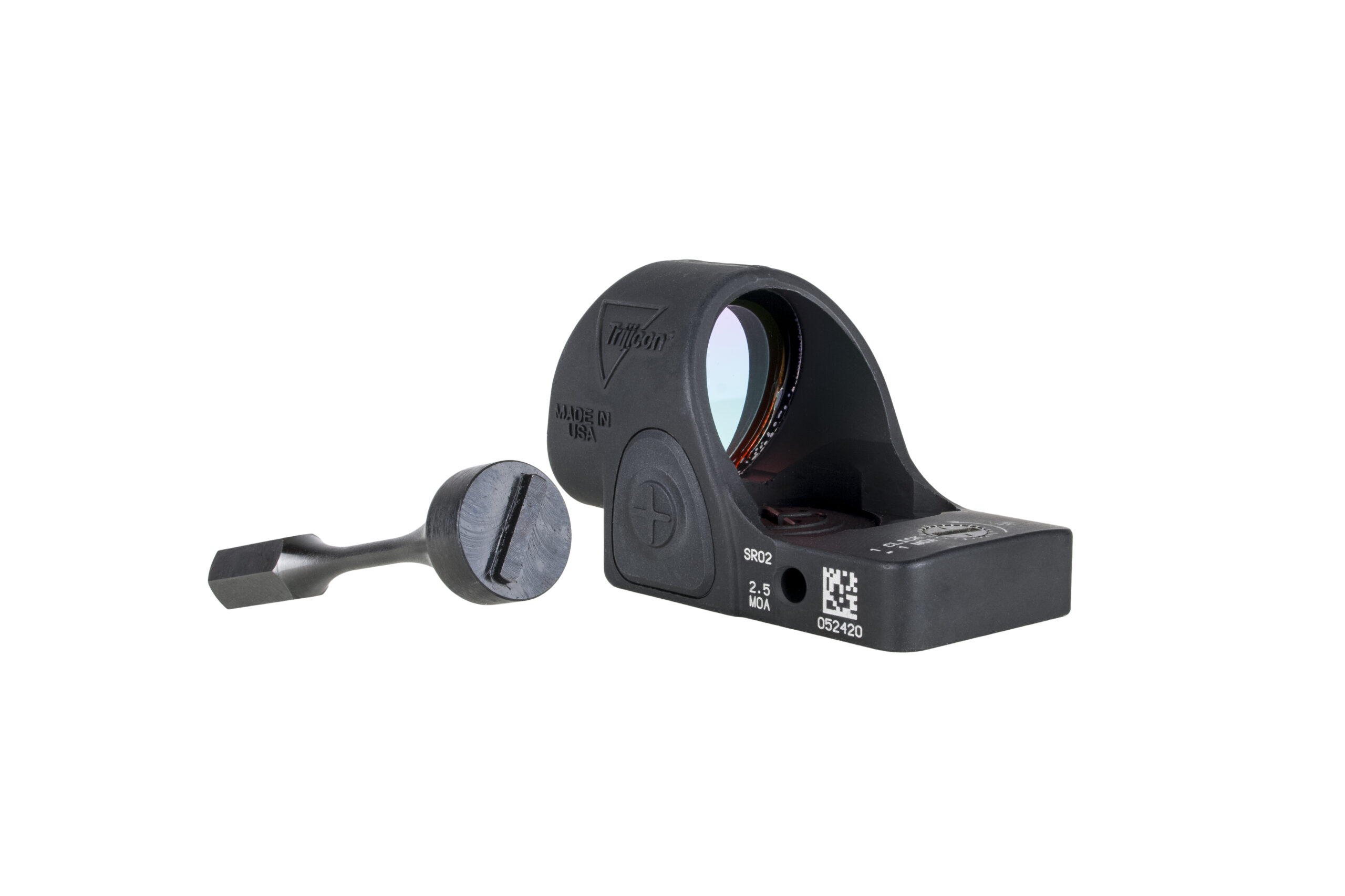 Trijicon SRO/RMR HD Battery Cap Tool - shown beside an SRO optic, optic not included