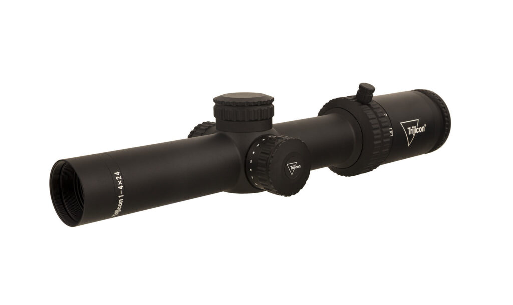 Trijicon Credo 1-4×24 SFP Riflescope, Green BDC Segmented Circle .223/55gr Reticle, Matte Black - angled view