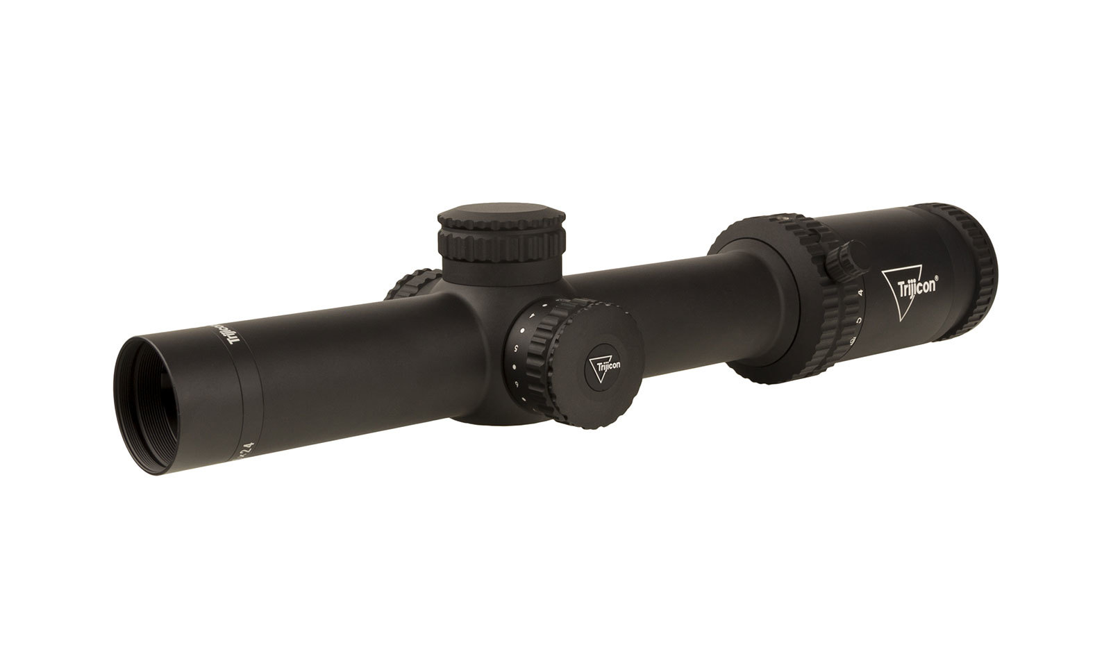 Trijicon Credo 1-6×24 FFP Riflescope, Red MRAD Segmented Circle Reticle, Matte Black - angled view