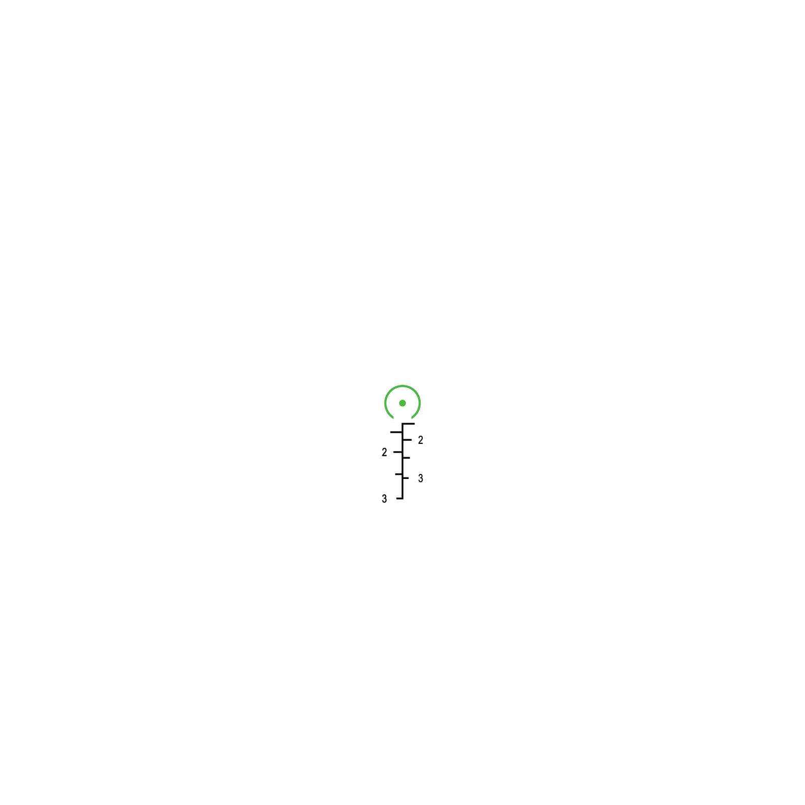 Trijicon Compact ACOG TA47-C-400412 green RTR 9mm PCC horseshoe/dot reticle diagram