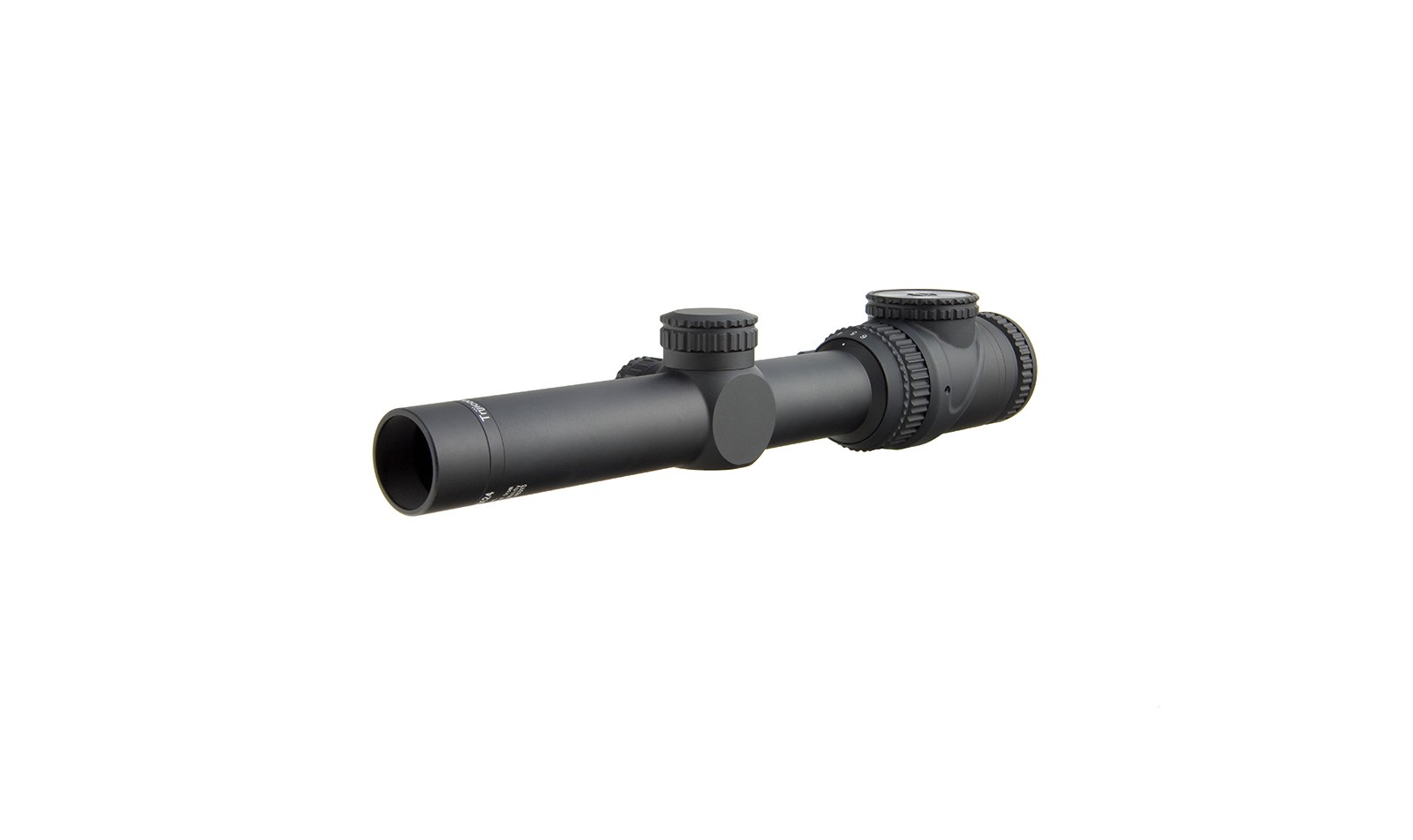 Trijicon LPVO scope: matte-black AccuPoint 1-6x24, angled exterior view