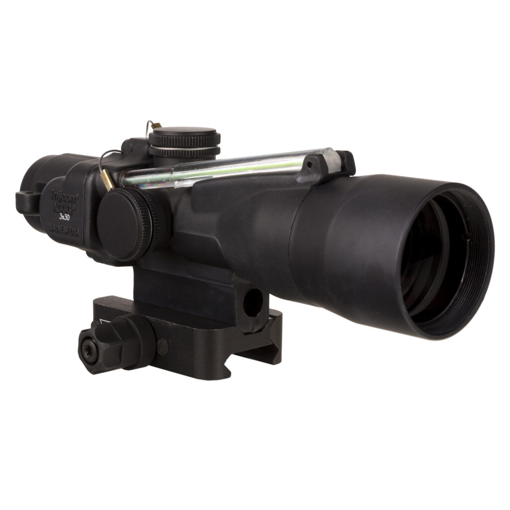 Trijicon Compact ACOG 3x30 Riflescope, Green .223/62gr Chevron Reticle, Q-LOC Mount, Black