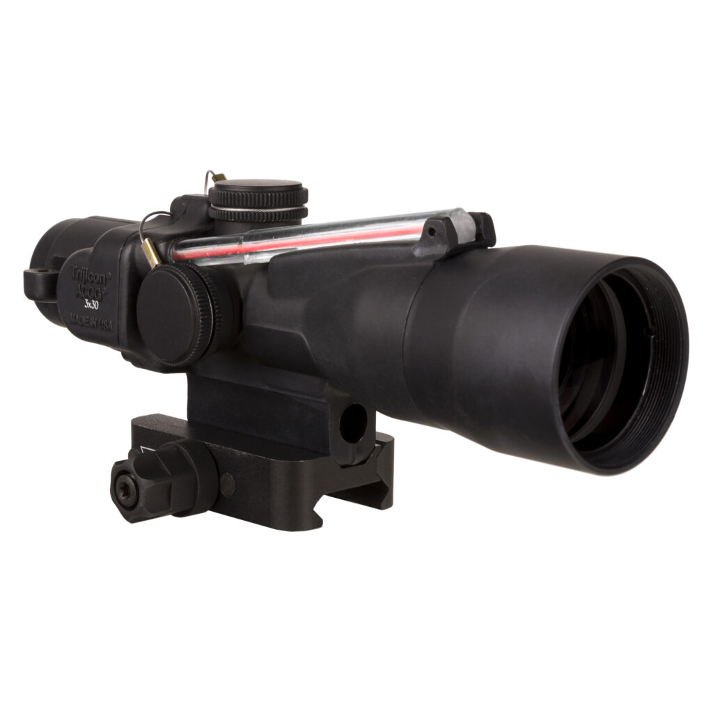 Trijicon Compact ACOG 3x30 Riflescope, Red .223/62gr Chevron Reticle, Q-LOC Mount, Black