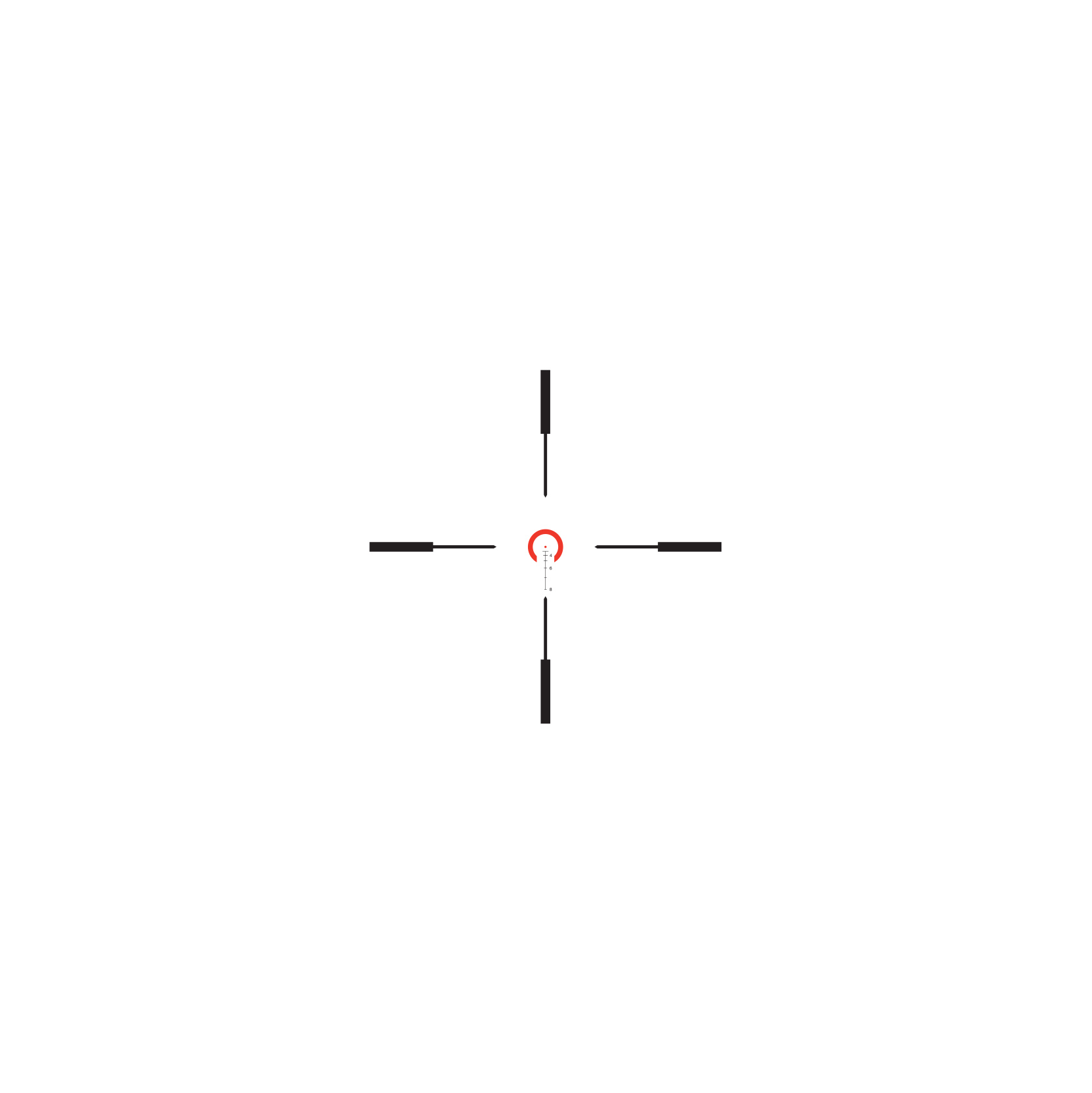 Trijicon VCOG 1-6x24 red .223 / 55-grain horseshoe dot/crosshair reticle at 1x